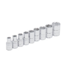 Juego de dados cuadro de 1/4", 6 puntas, en pulgadas, en riel, 9 piezas Urrea
