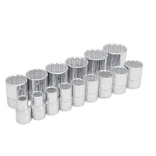 Juego de dados cuadro de 1/2", 12 puntas, en pulgadas, 15 piezas Urrea