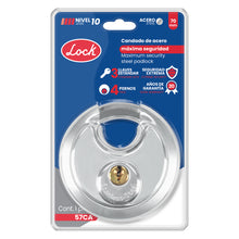 Candado de máxima seguridad tipo disco 70 mm, llave estándar Lock