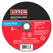 Disco abrasivo tipo 1 para acero inoxidable 9" x 5/64" Urrea