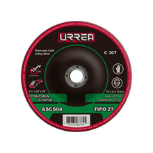 Disco abrasivo tipo 27 para piedra 4-1/2" x 1/8" Urrea
