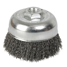 Carda copa ondulada alambre delgado 4" x 0.35 con rosca 5/8" Foy