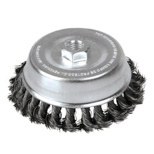 Carda copa trenzada alambre grueso 3" x 0.50 con rosca 5/8" Foy