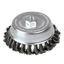 Carda copa trenzada alambre grueso 4" x 0.50 con rosca 5/8" Foy