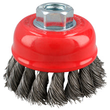 Carda copa trenzada alambre grueso de acero inoxidable 4" x 0.50 mm con rosca 5/8" Urrea