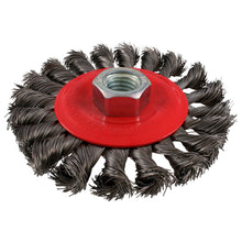 Carda circular trenzada alambre fino de acero inoxidable 6" x 0.40 mm con rosca 5/8" Urrea