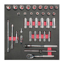 Juego de dados cortos y largos y accesorios cuadro de 3/8" métricos, 35 piezas Urrea
