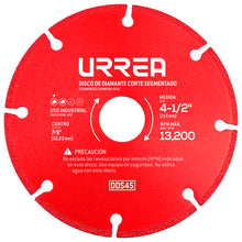 Disco de diamante segmentado, 4-1/2" Urrea